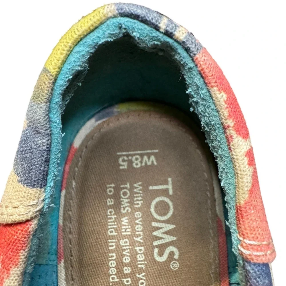 TOMS Shoes Womens Size 8.5‎ Multicolor Floral Peep Toe Cork Platform Wedge Heels